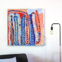 Aboriginal Artwork by Murdie Nampijinpa Morris, Malikijarra Jukurrpa, 91x91cm