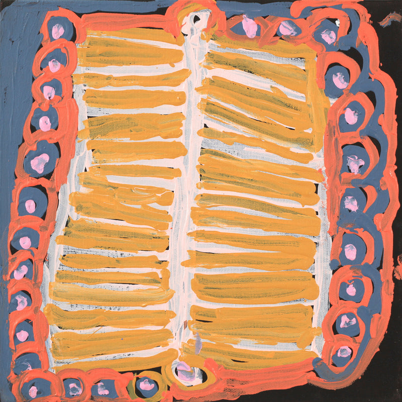 Aboriginal Artwork by Murdie Nampijinpa Morris, Malikijarra Jukurrpa, 30x30cm