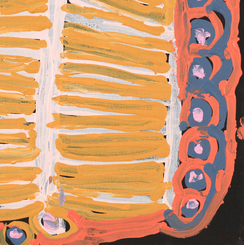 Aboriginal Artwork by Murdie Nampijinpa Morris, Malikijarra Jukurrpa, 30x30cm