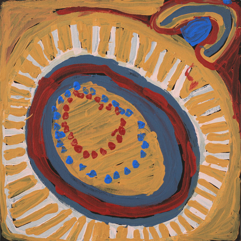 Aboriginal Artwork by Murdie Nampijinpa Morris, Malikijarra Jukurrpa, 30x30cm