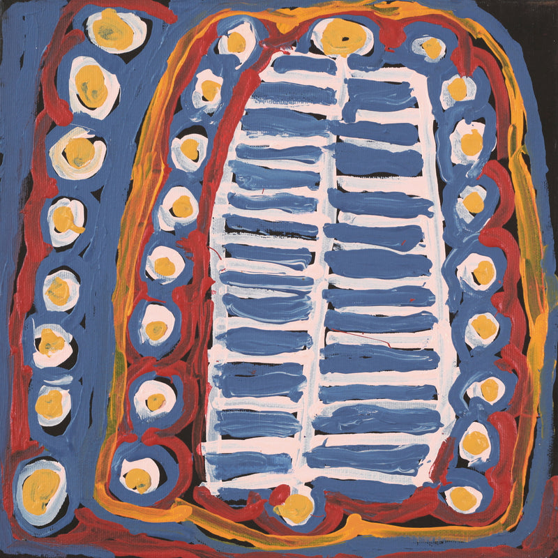 Aboriginal Artwork by Murdie Nampijinpa Morris, Malikijarra Jukurrpa, 30x30cm