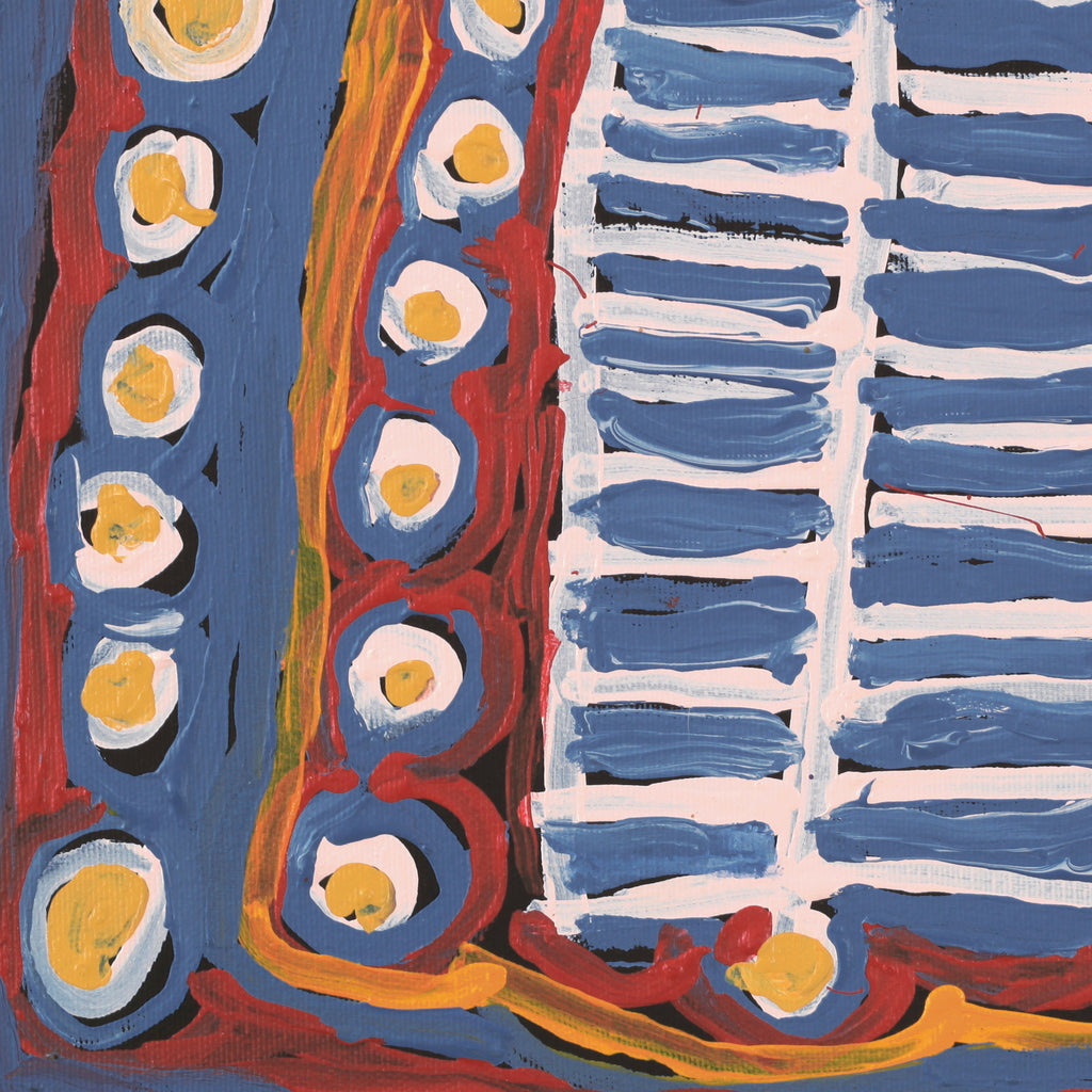 Aboriginal Artwork by Murdie Nampijinpa Morris, Malikijarra Jukurrpa, 30x30cm