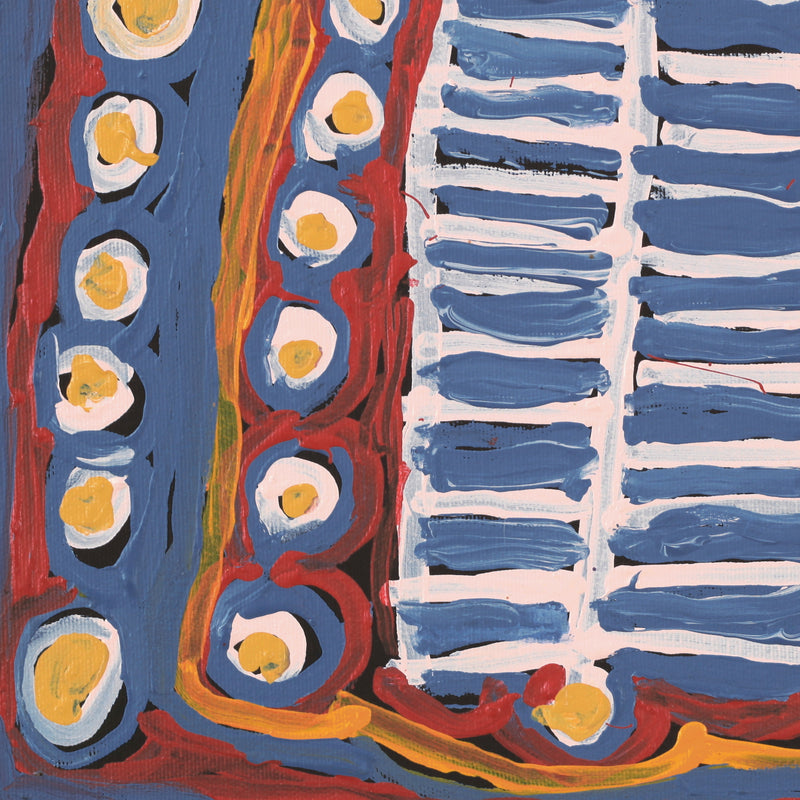 Aboriginal Artwork by Murdie Nampijinpa Morris, Malikijarra Jukurrpa, 30x30cm