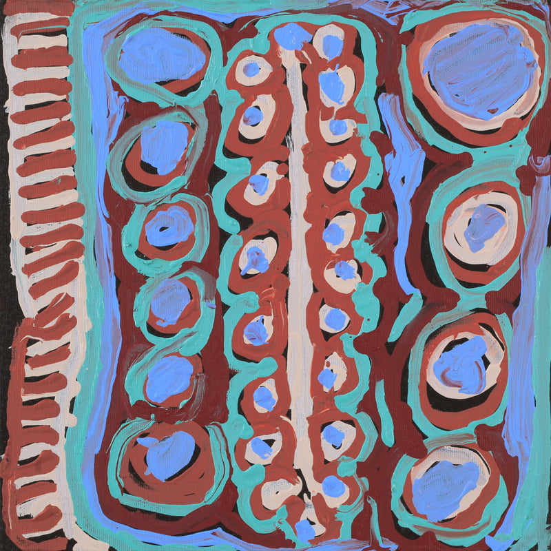 Aboriginal Artwork by Murdie Nampijinpa Morris, Malikijarra Jukurrpa, 30x30cm