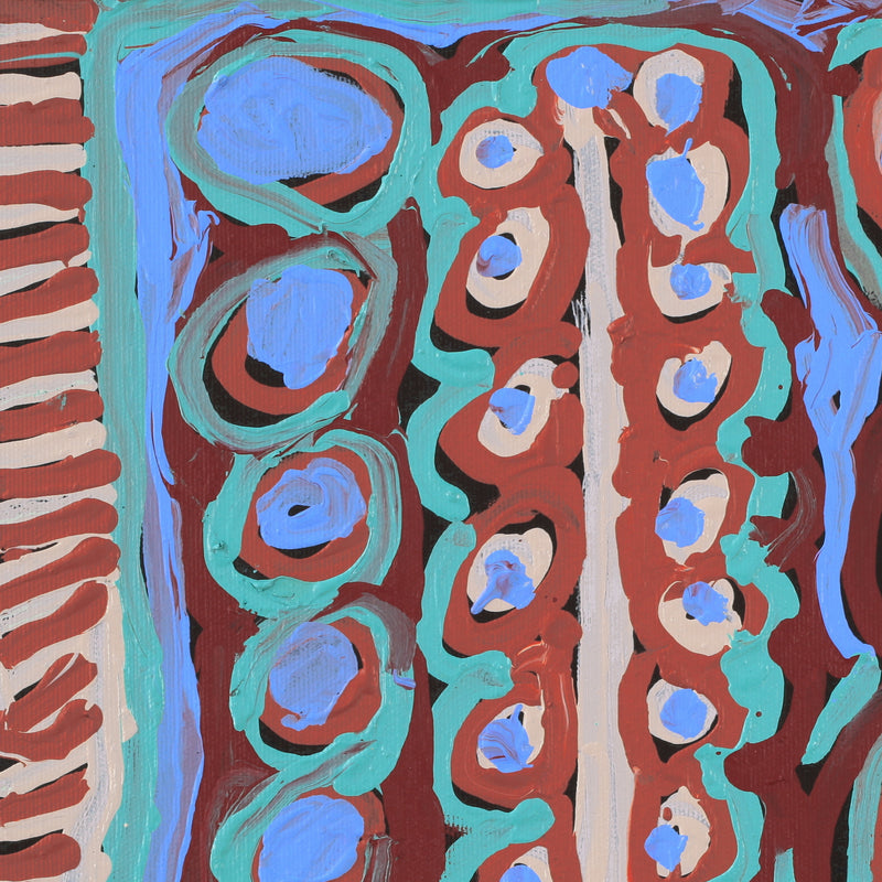 Aboriginal Artwork by Murdie Nampijinpa Morris, Malikijarra Jukurrpa, 30x30cm