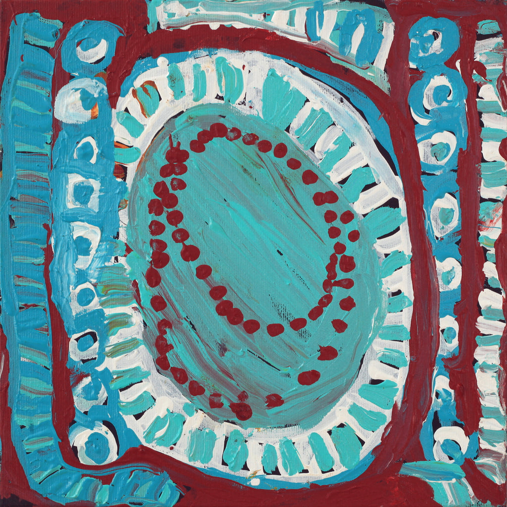 Aboriginal Artwork by Murdie Nampijinpa Morris, Malikijarra Jukurrpa, 30x30cm