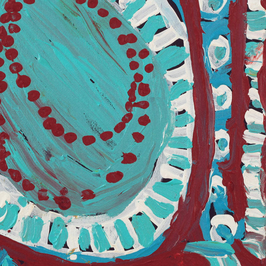 Aboriginal Artwork by Murdie Nampijinpa Morris, Malikijarra Jukurrpa, 30x30cm