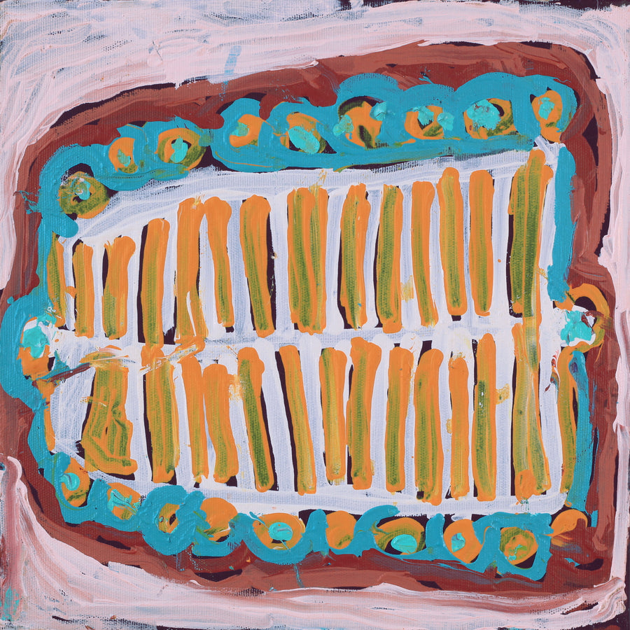 Aboriginal Artwork by Murdie Nampijinpa Morris, Malikijarra Jukurrpa, 30x30cm
