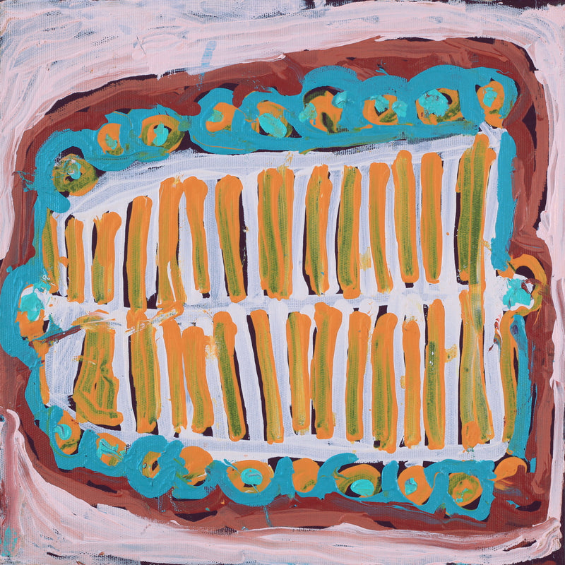 Aboriginal Artwork by Murdie Nampijinpa Morris, Malikijarra Jukurrpa, 30x30cm