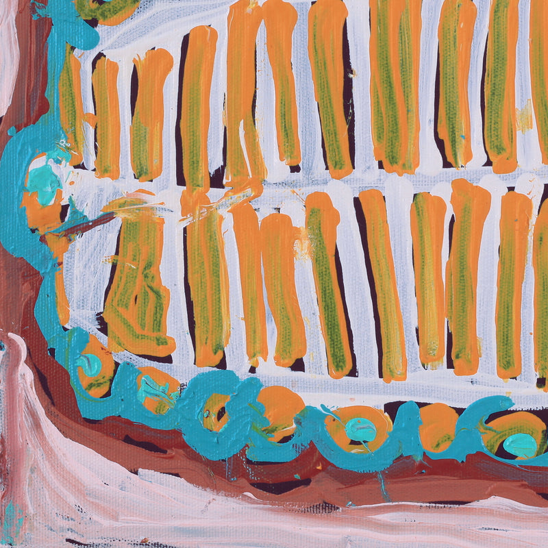 Aboriginal Artwork by Murdie Nampijinpa Morris, Malikijarra Jukurrpa, 30x30cm