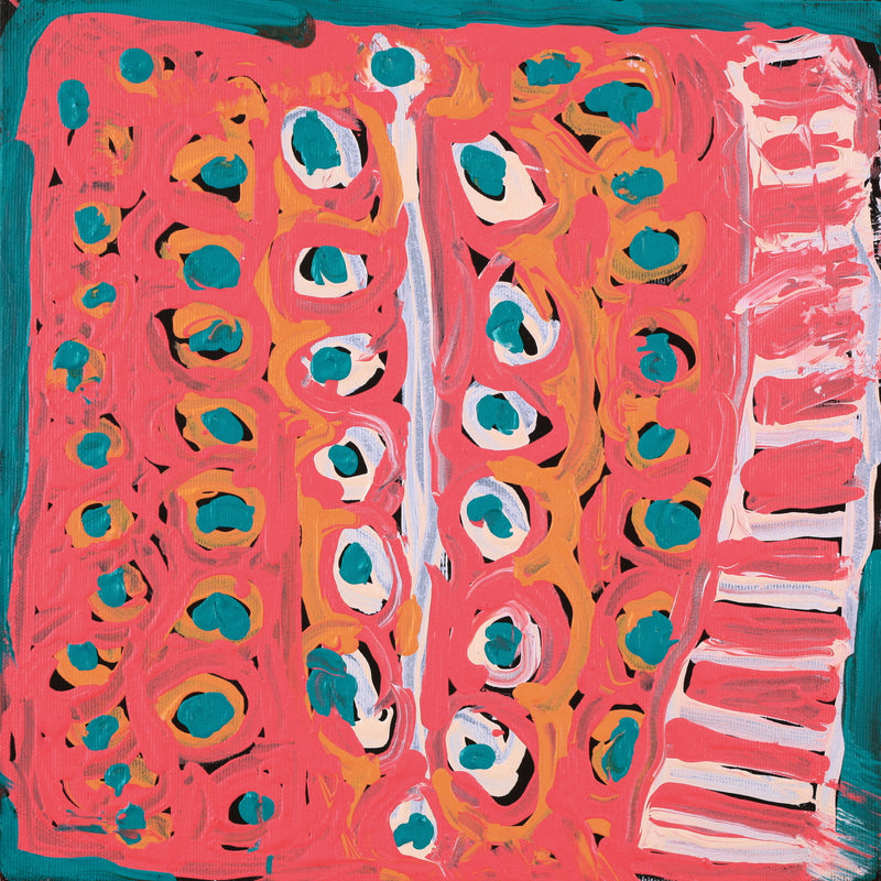 Aboriginal Artwork by Murdie Nampijinpa Morris, Malikijarra Jukurrpa, 30x30cm