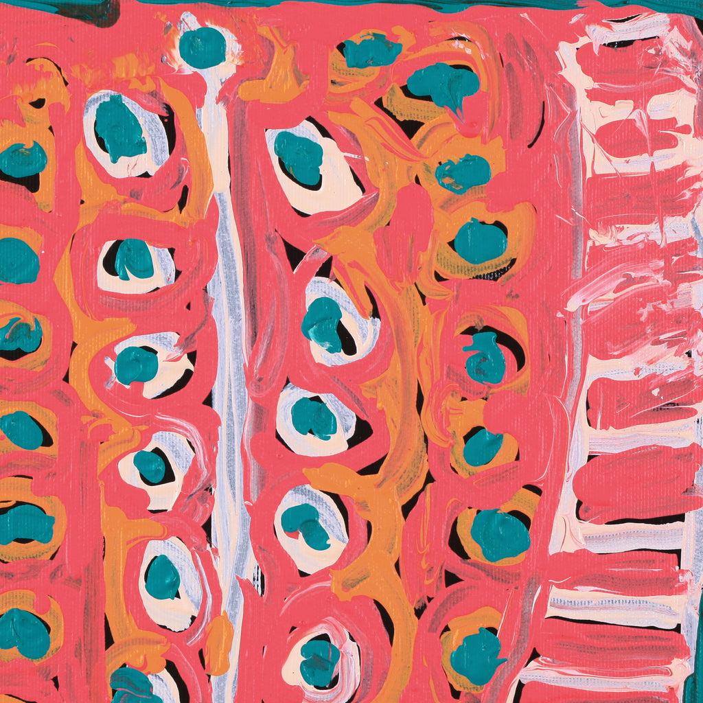 Aboriginal Artwork by Murdie Nampijinpa Morris, Malikijarra Jukurrpa, 30x30cm