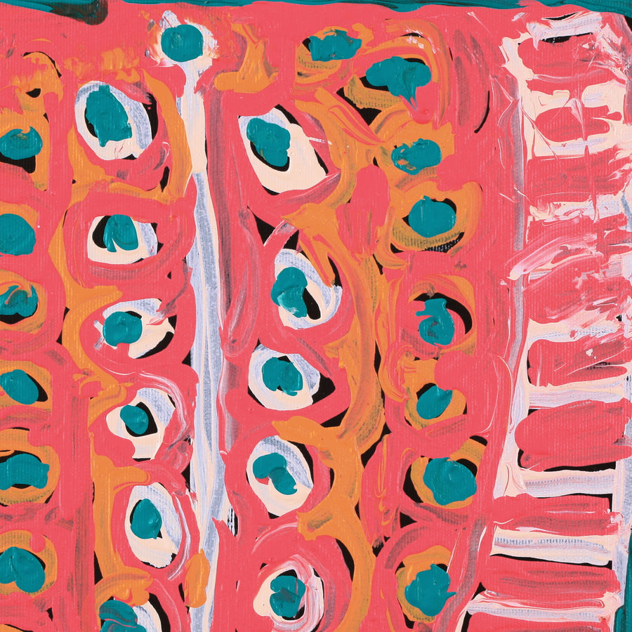 Aboriginal Artwork by Murdie Nampijinpa Morris, Malikijarra Jukurrpa, 30x30cm