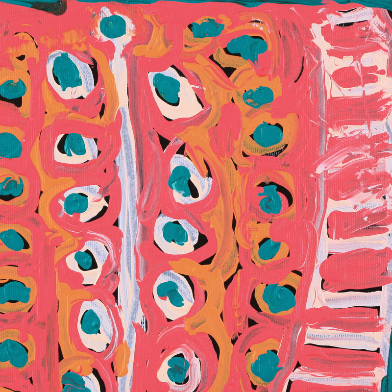 Aboriginal Artwork by Murdie Nampijinpa Morris, Malikijarra Jukurrpa, 30x30cm