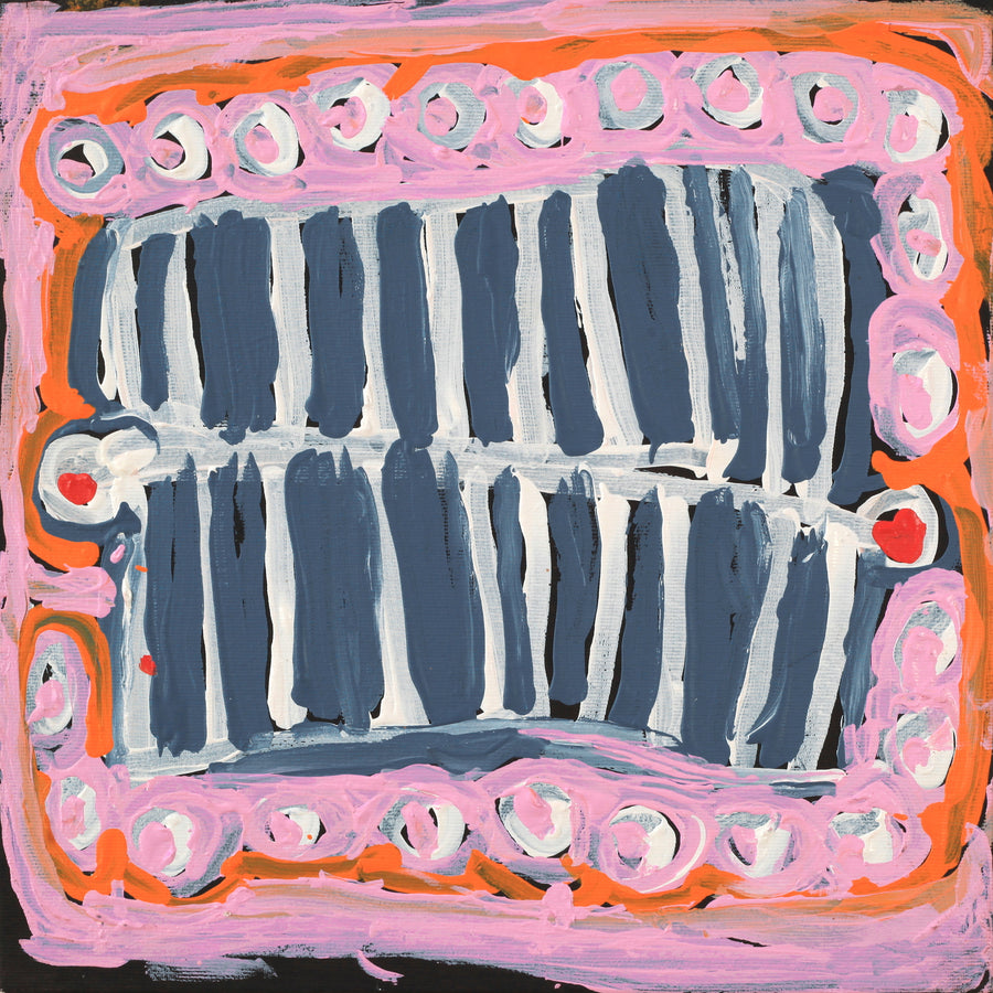 Aboriginal Artwork by Murdie Nampijinpa Morris, Malikijarra Jukurrpa, 30x30cm