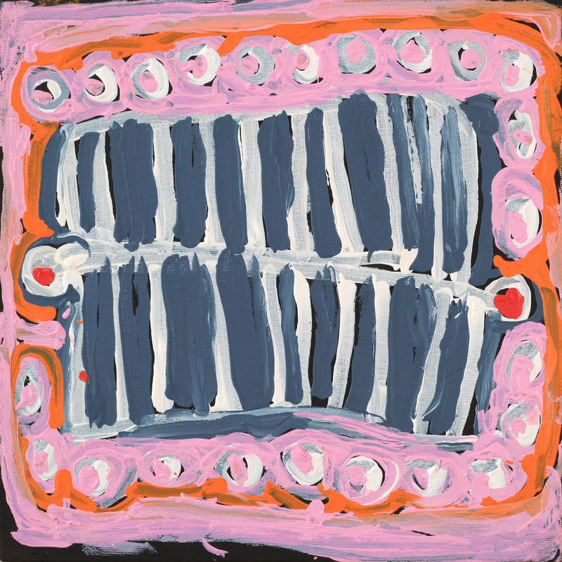 Aboriginal Artwork by Murdie Nampijinpa Morris, Malikijarra Jukurrpa, 30x30cm