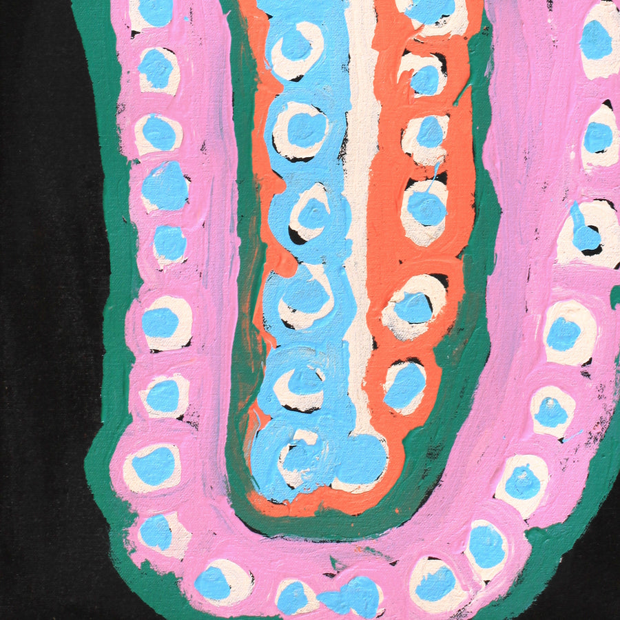 Aboriginal Artwork by Murdie Nampijinpa Morris, Malikijarra Jukurrpa, 61x30cm