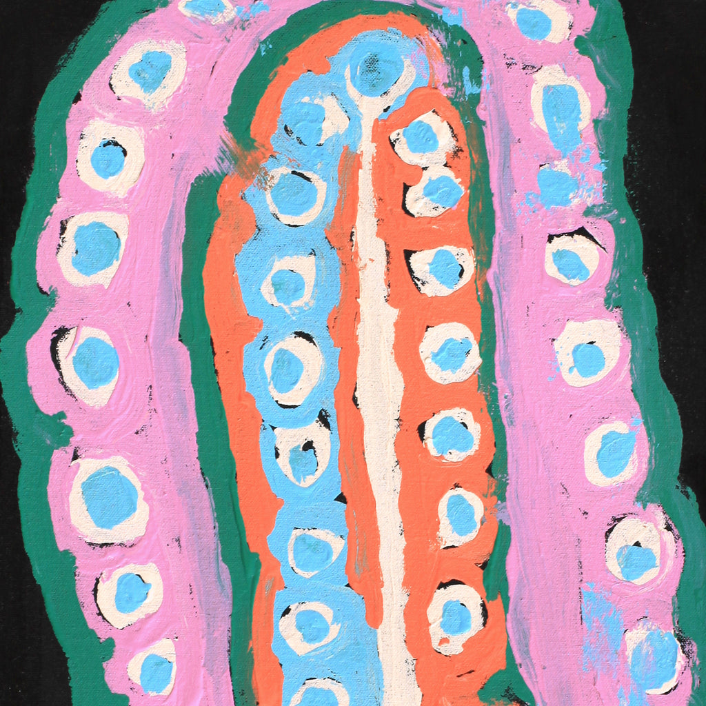 Aboriginal Artwork by Murdie Nampijinpa Morris, Malikijarra Jukurrpa, 61x30cm