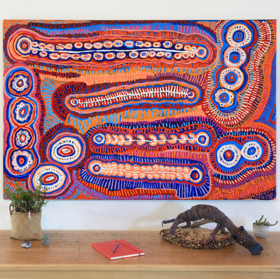 Aboriginal Artwork by Murdie Nampijinpa Morris, Malikijarra Jukurrpa, 182x122cm