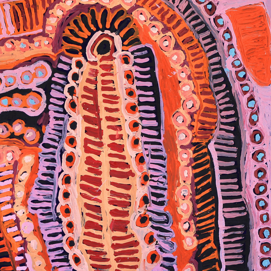 Aboriginal Artwork by Murdie Nampijinpa Morris, Malikijarra Jukurrpa, 107x107cm
