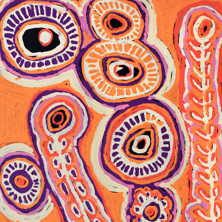 Aboriginal Artwork by Murdie Nampijinpa Morris, Malikijarra Jukurrpa, 122x107cm