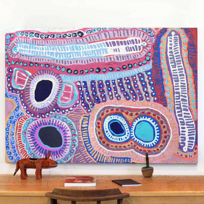 Aboriginal Artwork by Murdie Nampijinpa Morris, Malikijarra Jukurrpa, 152x107cm
