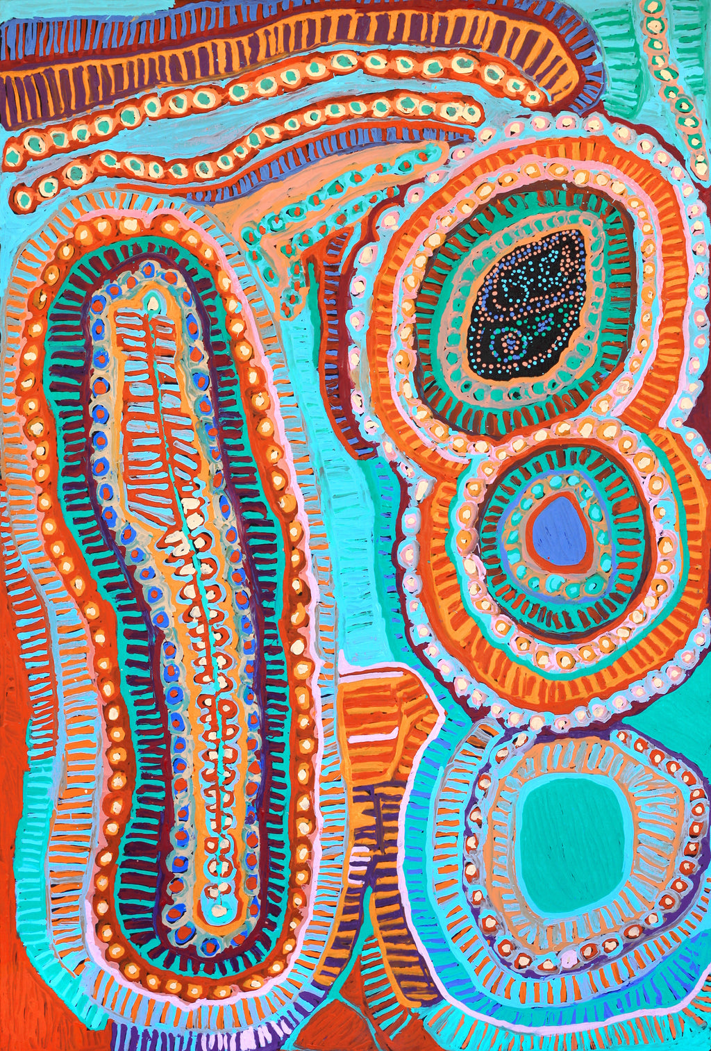 Aboriginal Artwork by Murdie Nampijinpa Morris, Malikijarra Jukurrpa, 182x122cm