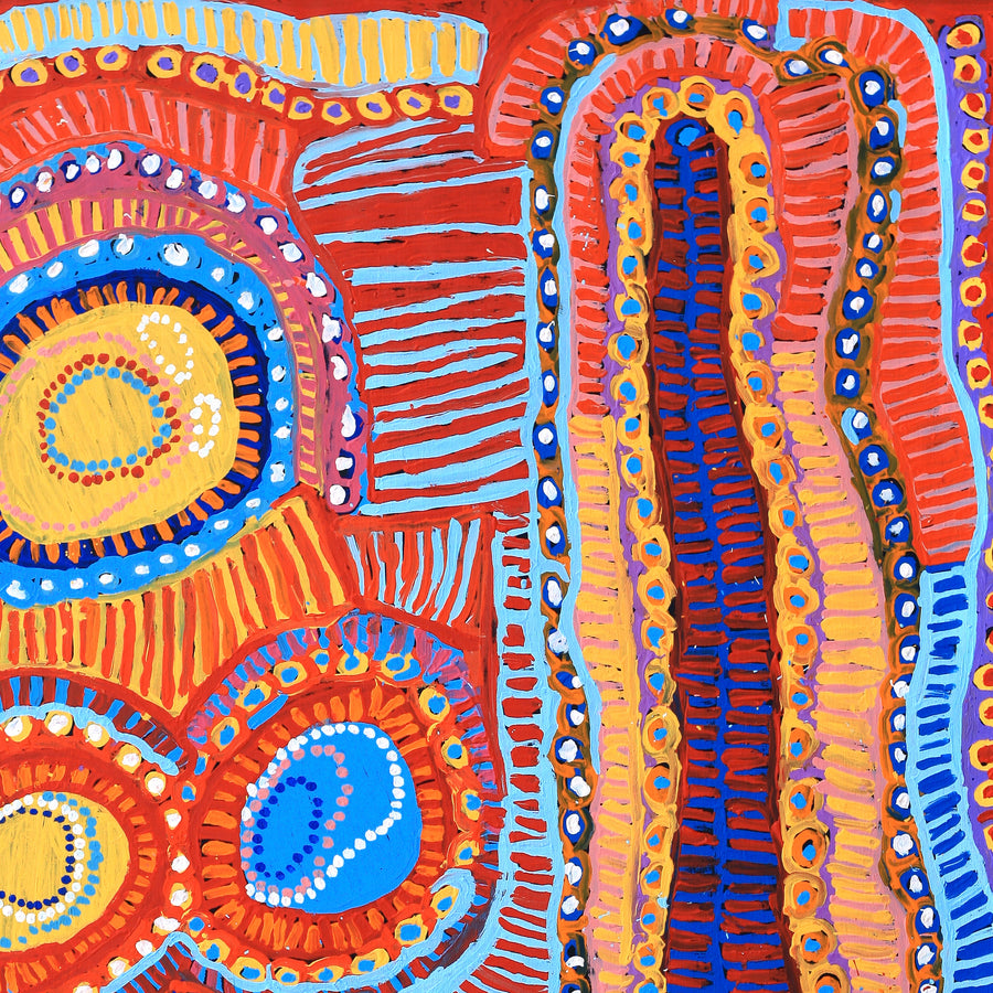 Aboriginal Artwork by Murdie Nampijinpa Morris, Malikijarra Jukurrpa, 182x122cm