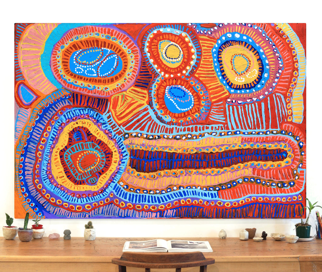 Aboriginal Artwork by Murdie Nampijinpa Morris, Malikijarra Jukurrpa, 182x122cm