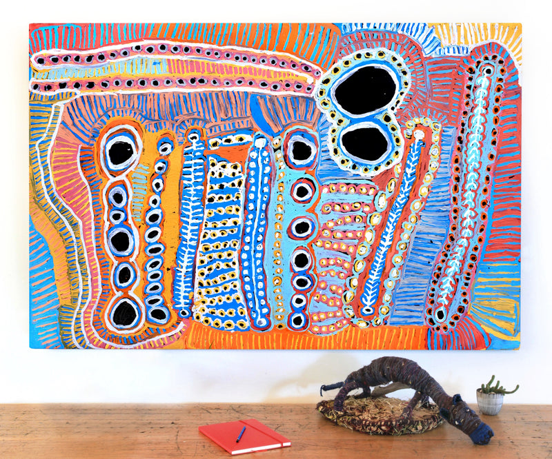 Aboriginal Artwork by Murdie Nampijinpa Morris, Malikijarra Jukurrpa, 182x122cm