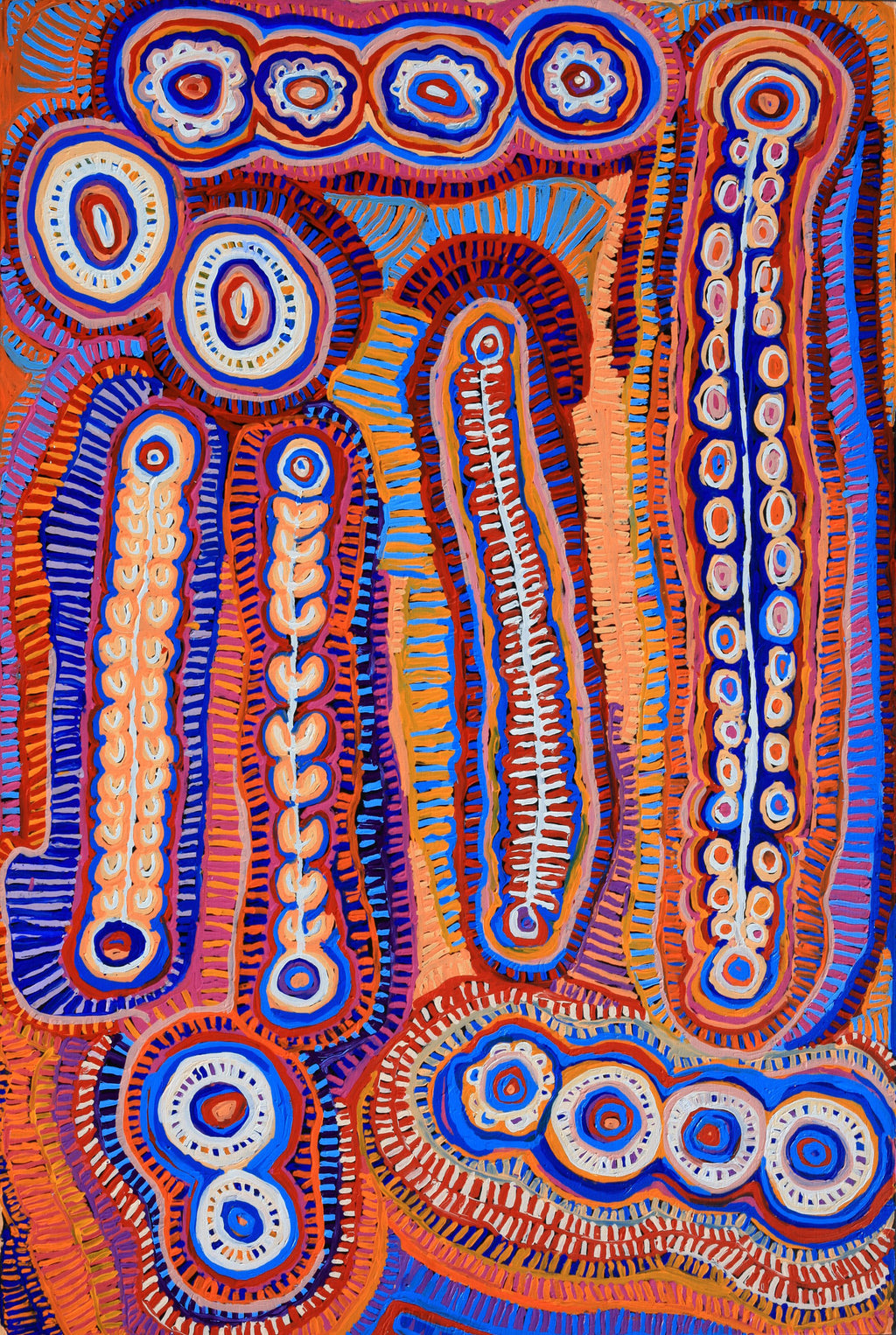 Aboriginal Artwork by Murdie Nampijinpa Morris, Malikijarra Jukurrpa, 182x122cm