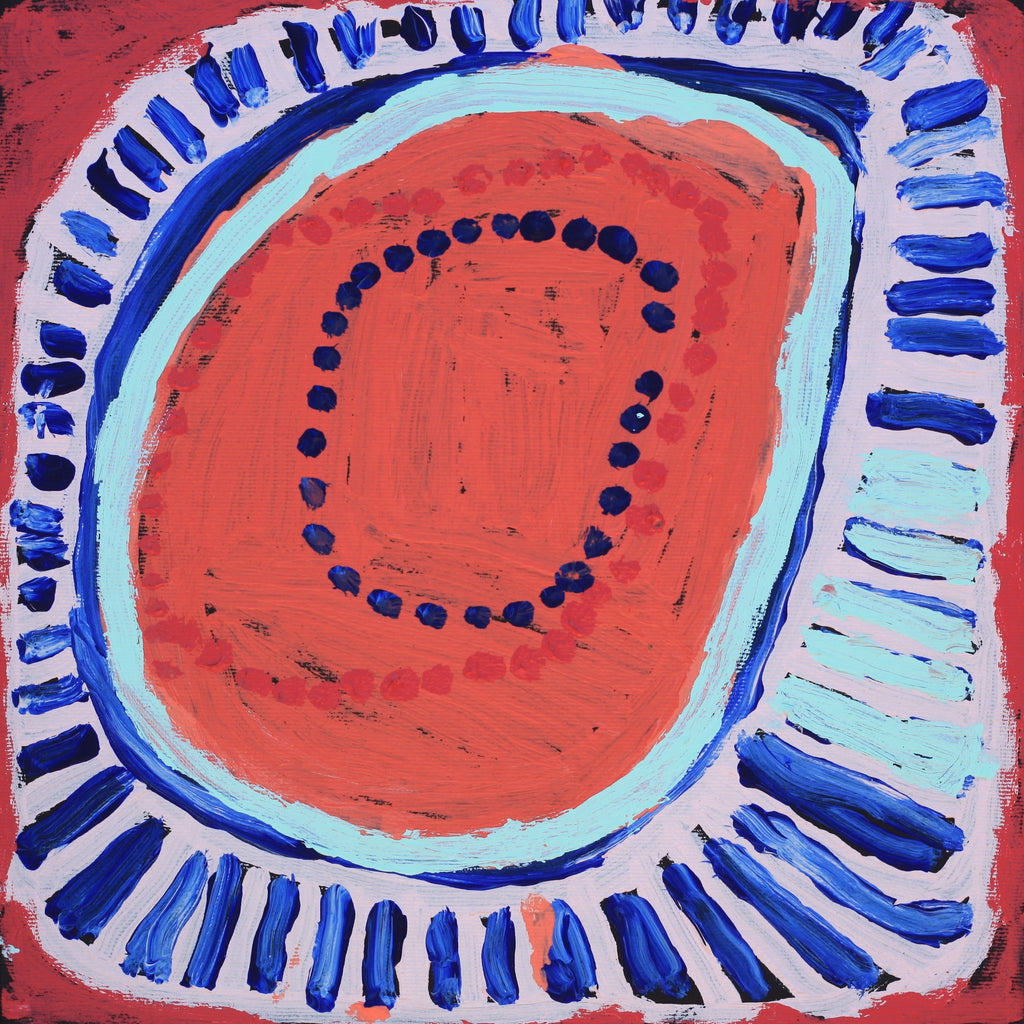 Aboriginal Artwork by Murdie Nampijinpa Morris, Malikijarra Jukurrpa, 30x30cm