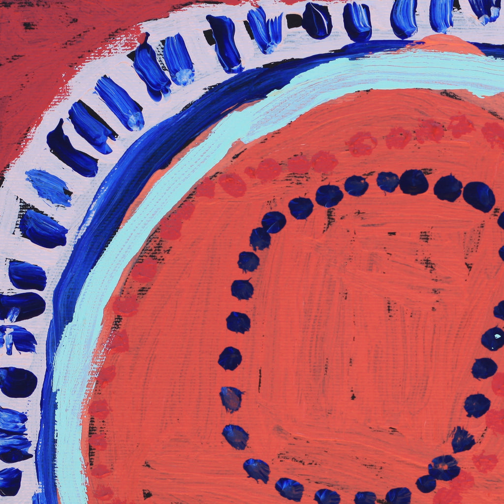 Aboriginal Artwork by Murdie Nampijinpa Morris, Malikijarra Jukurrpa, 30x30cm