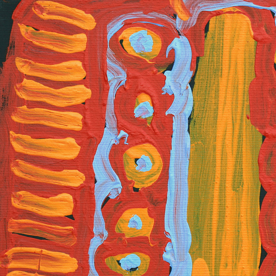 Aboriginal Artwork by Murdie Nampijinpa Morris, Malikijarra Jukurrpa, 30x30cm