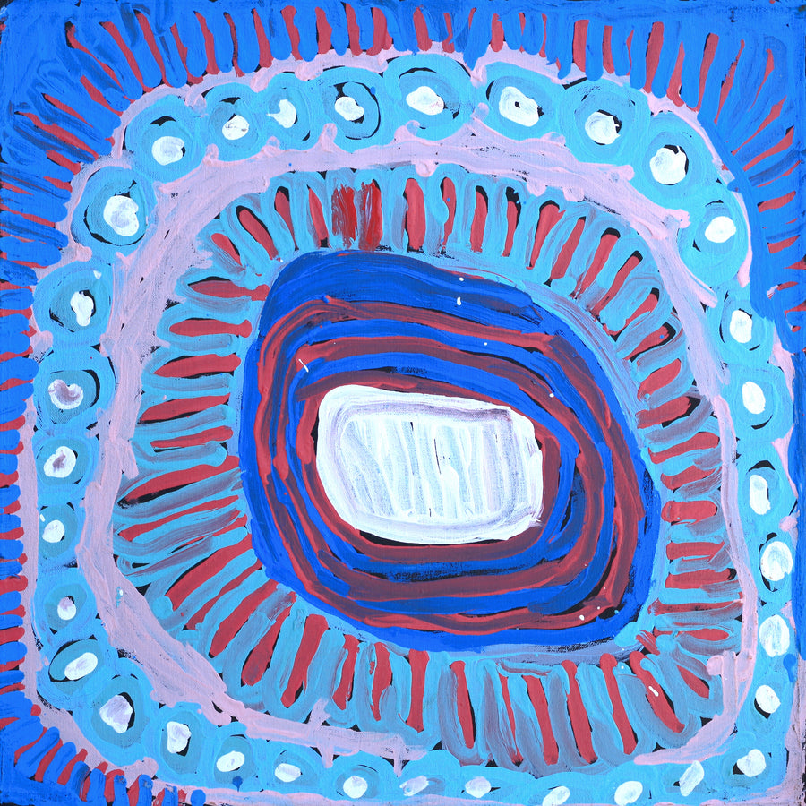 Aboriginal Artwork by Murdie Nampijinpa Morris, Malikijarra Jukurrpa, 46x46cm