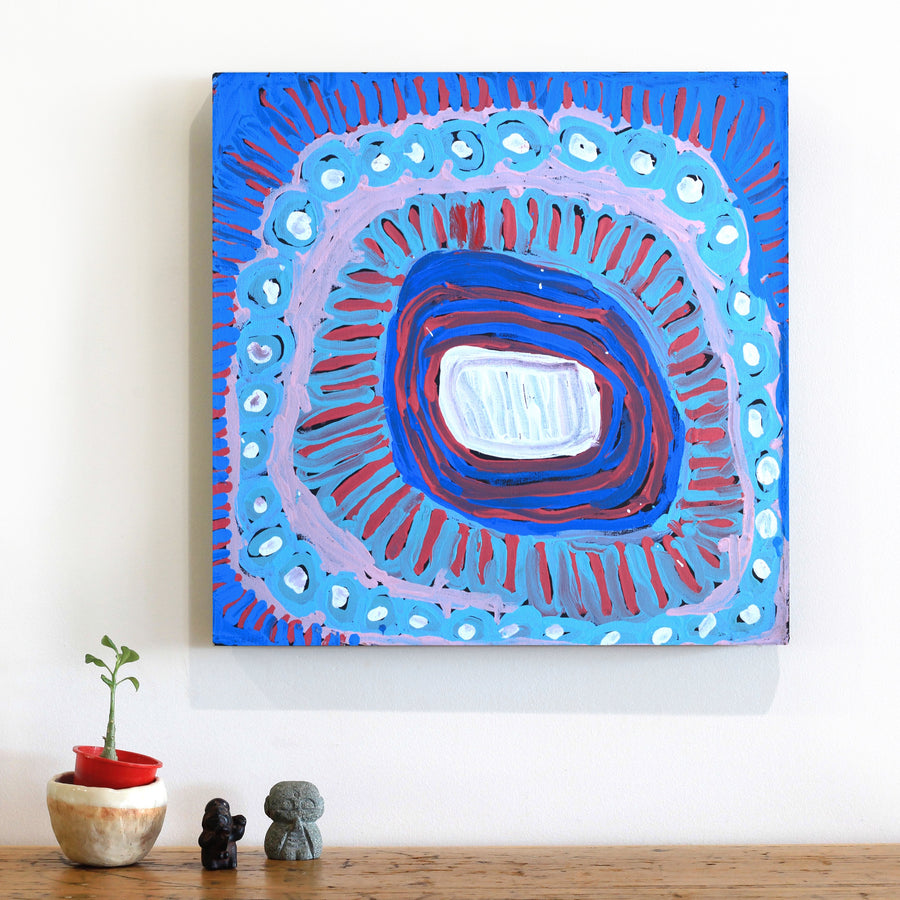 Aboriginal Artwork by Murdie Nampijinpa Morris, Malikijarra Jukurrpa, 46x46cm