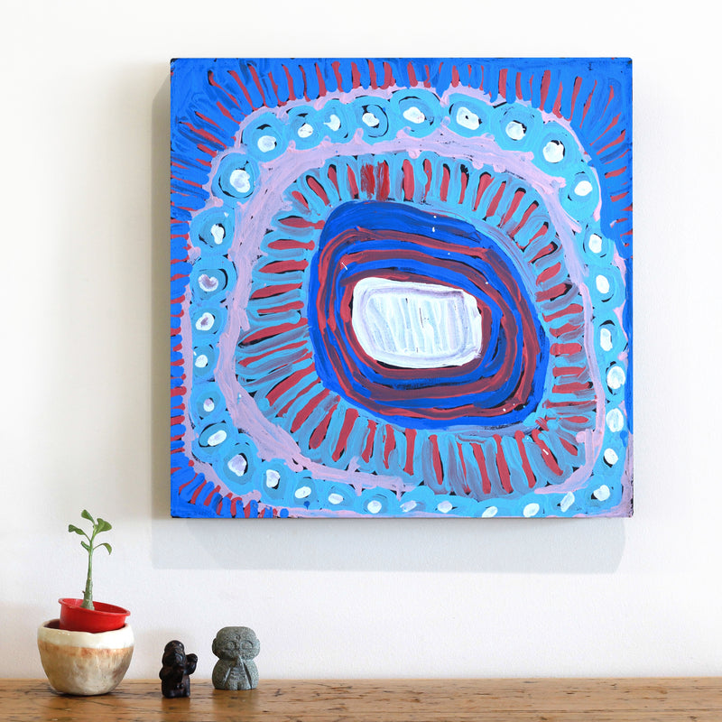 Aboriginal Artwork by Murdie Nampijinpa Morris, Malikijarra Jukurrpa, 46x46cm