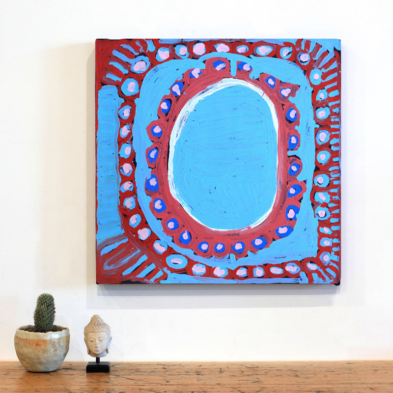 Aboriginal Artwork by Murdie Nampijinpa Morris, Malikijarra Jukurrpa, 46x46cm