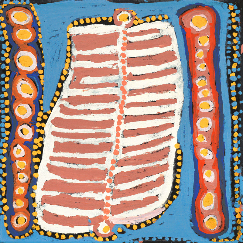 Aboriginal Artwork by Murdie Nampijinpa Morris, Malikijarra Jukurrpa, 46x46cm