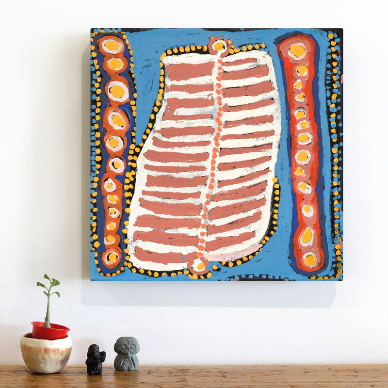 Aboriginal Artwork by Murdie Nampijinpa Morris, Malikijarra Jukurrpa, 46x46cm