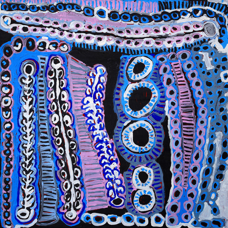 Aboriginal Artwork by Murdie Nampijinpa Morris, Malikijarra Jukurrpa, 91x91cm