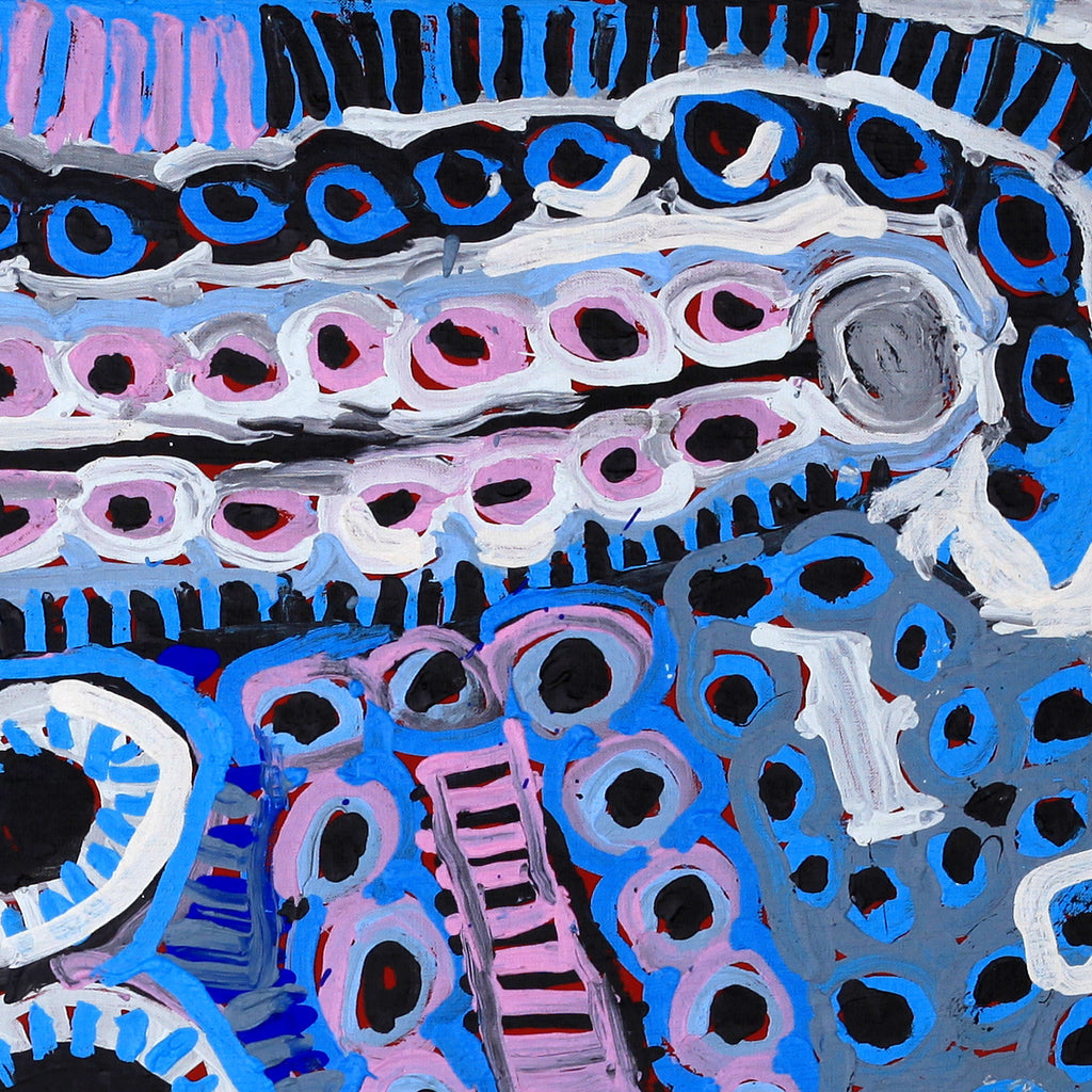 Aboriginal Artwork by Murdie Nampijinpa Morris, Malikijarra Jukurrpa, 91x91cm