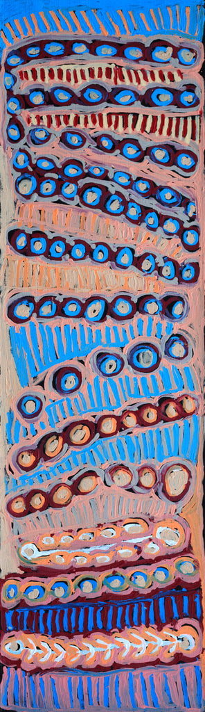 Aboriginal Artwork by Murdie Nampijinpa Morris, Malikijarra Jukurrpa, 107x30cm