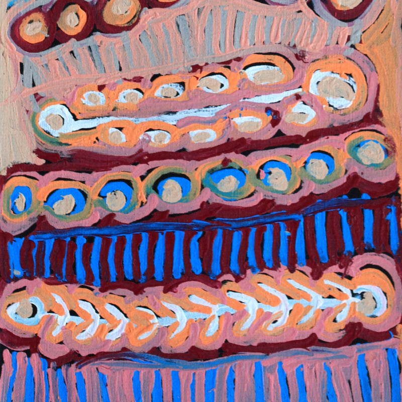 Aboriginal Artwork by Murdie Nampijinpa Morris, Malikijarra Jukurrpa, 107x30cm