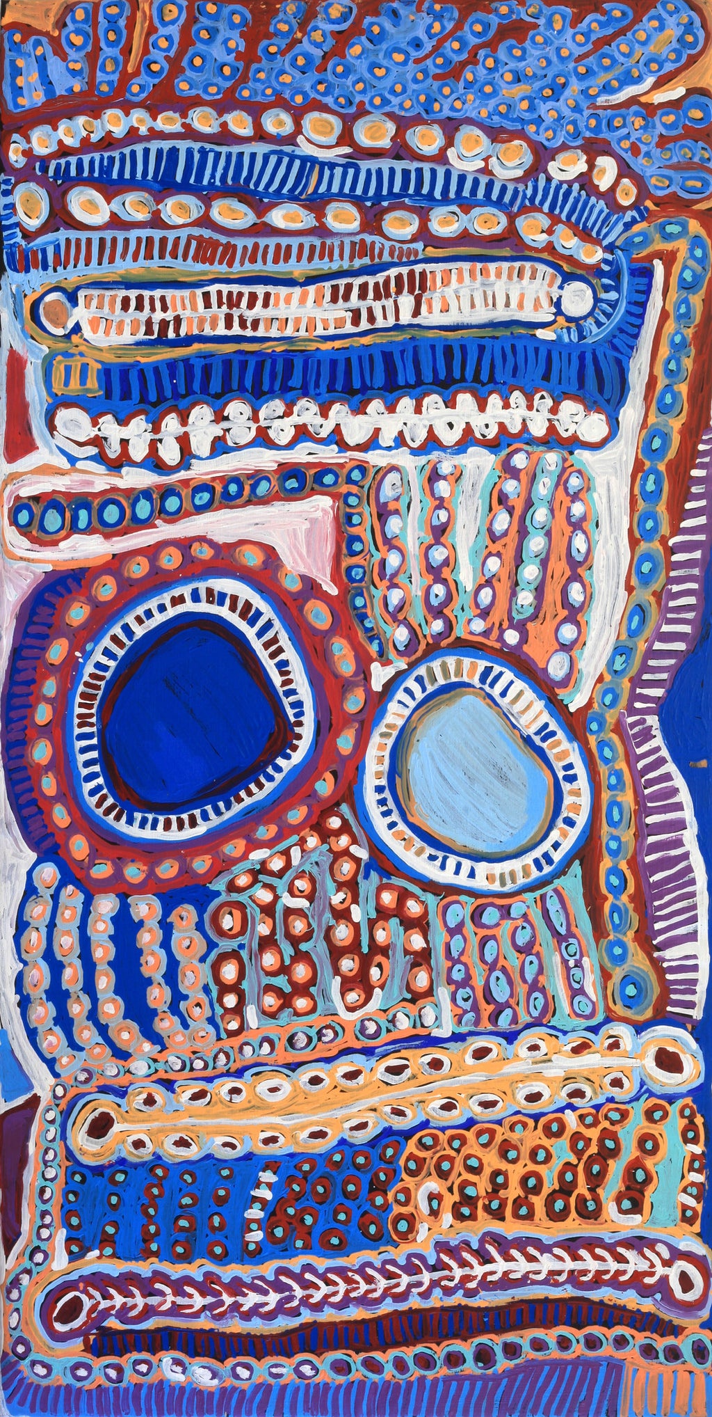 Aboriginal Artwork by Murdie Nampijinpa Morris, Malikijarra Jukurrpa, 182x91cm
