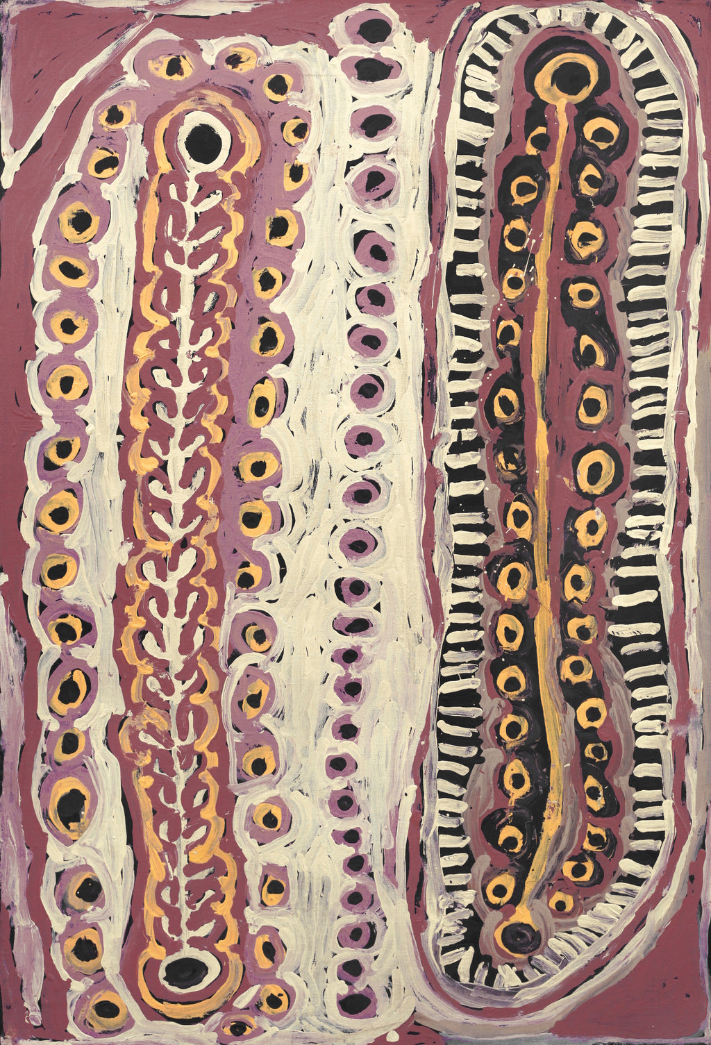 Aboriginal Artwork by Murdie Nampijinpa Morris, Malikijarra Jukurrpa, 91x61cm