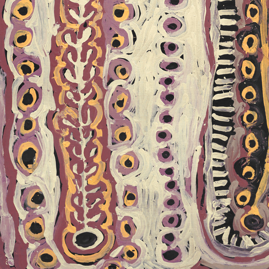 Aboriginal Artwork by Murdie Nampijinpa Morris, Malikijarra Jukurrpa, 91x61cm