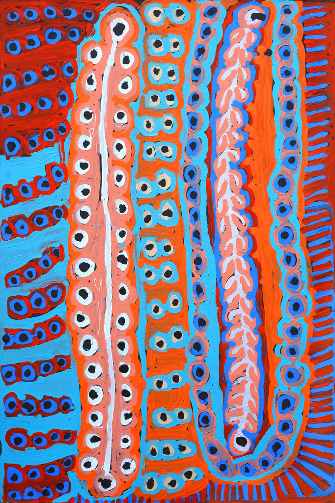 Aboriginal Artwork by Murdie Nampijinpa Morris, Malikijarra Jukurrpa, 91x61cm