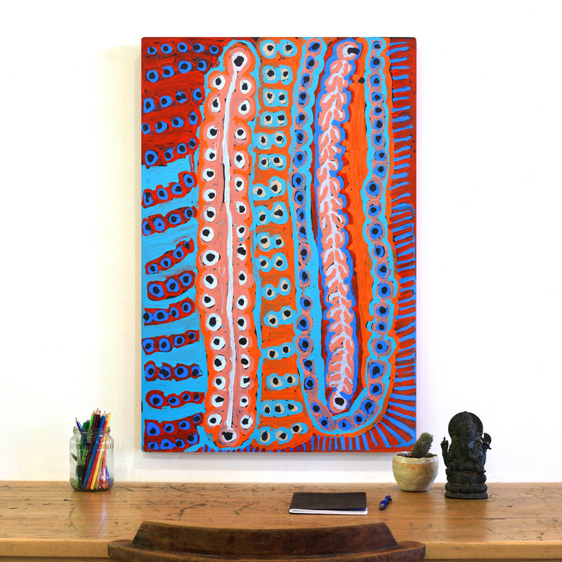Aboriginal Artwork by Murdie Nampijinpa Morris, Malikijarra Jukurrpa, 91x61cm