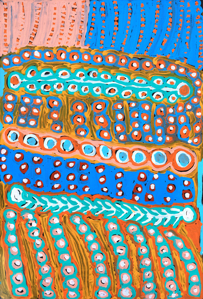 Aboriginal Artwork by Murdie Nampijinpa Morris, Malikijarra Jukurrpa, 91x61cm